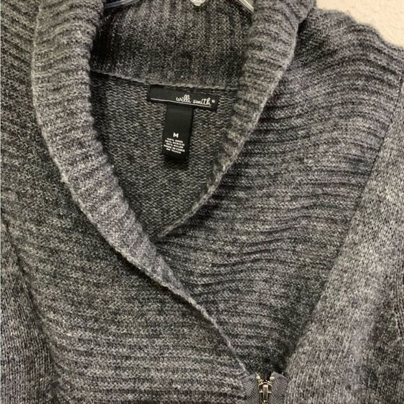 WILLI SMITH SWEATER WOMEN’S M GRAY CHUNKY MOTO WOOL BLEND SHAWL COLLAR. - Picture 3 of 12